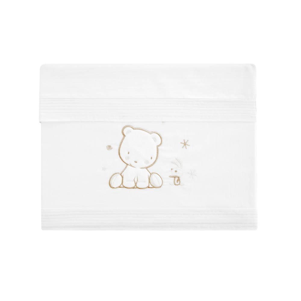 LENZUOLA NEONATO CULLA CARROZZINA NEXT TO ME RICAMATE ORSETTO - TORTORA