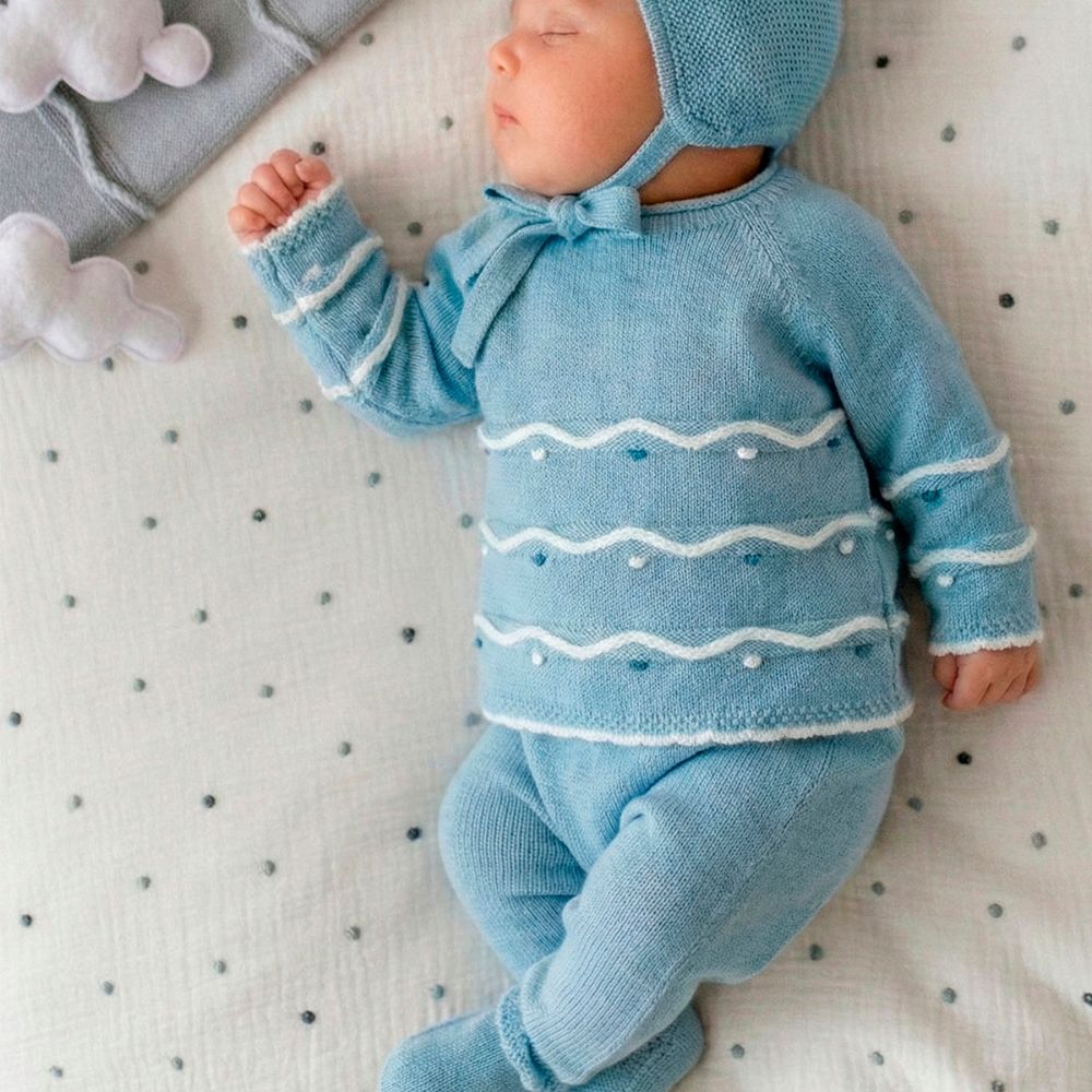 Completino Neonato in Misto Lana - Olympo Wawes - Celeste
