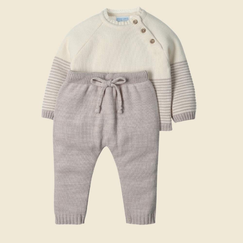 Completo Neonato in Misto Lana Natural Trez - Beige