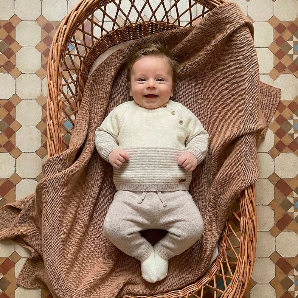Completo Neonato in Misto Lana Natural Trez - Beige