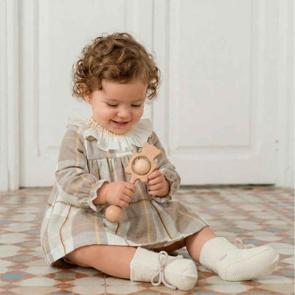 VESTITO NEONATA IN COTONE A QUADRI CON COPRI PANNOLINO - MAC ILUSION