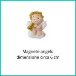 SACCHETTINO CONFETTI SEGNAPOSTO BOMBONIERA NASCITA BATTESIMO MAGNETE ANGELO ROSA ORO - Nene Shop