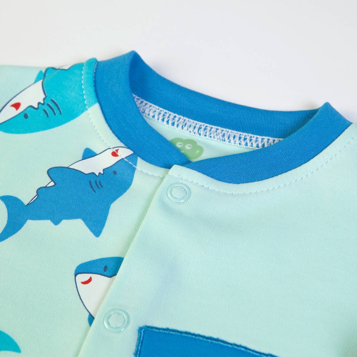 Pagliaccetto Neonato Bambino Cotone Estivo - Baby Shark - collo
