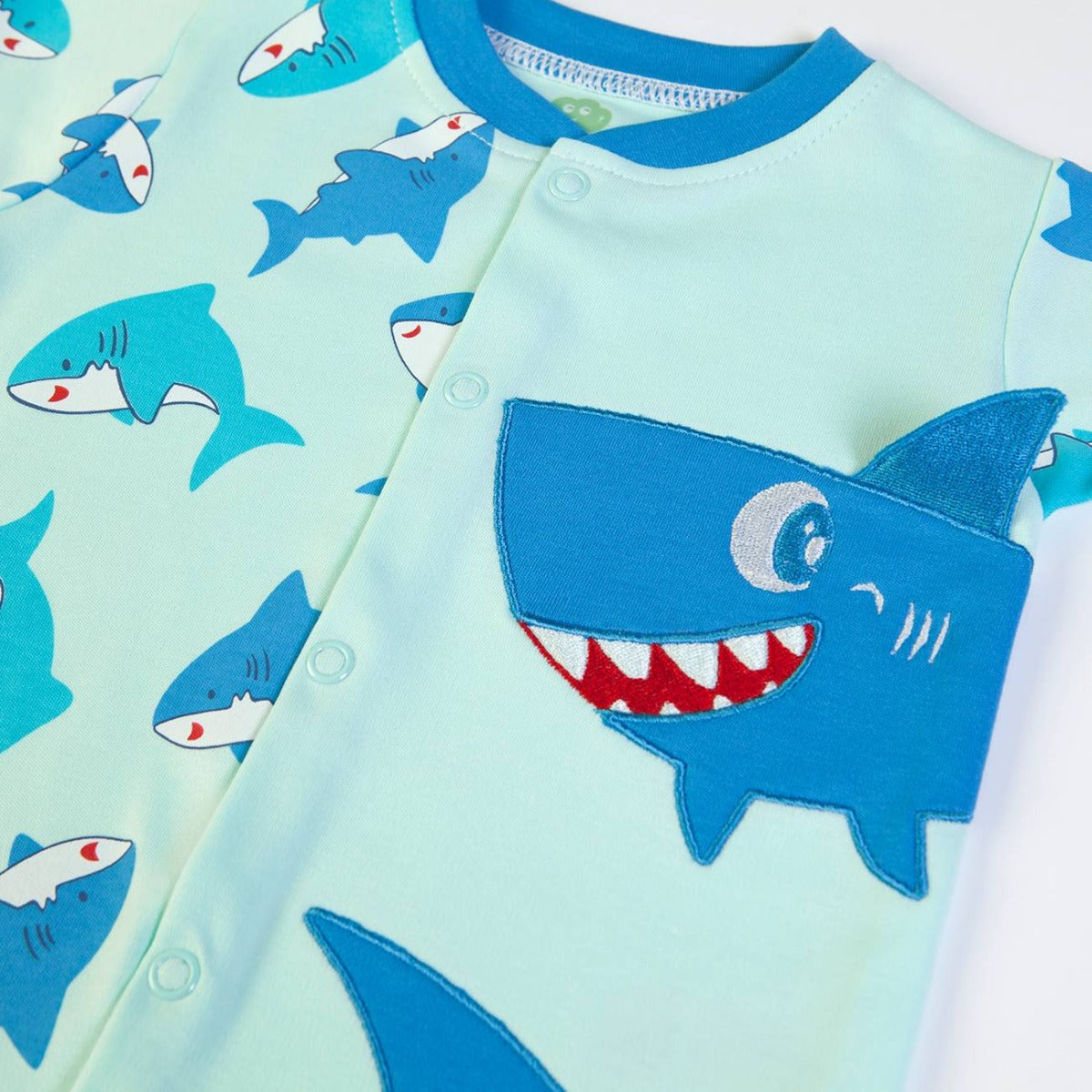 Pagliaccetto Neonato Bambino Cotone Estivo - Baby Shark - stampa e ricamo