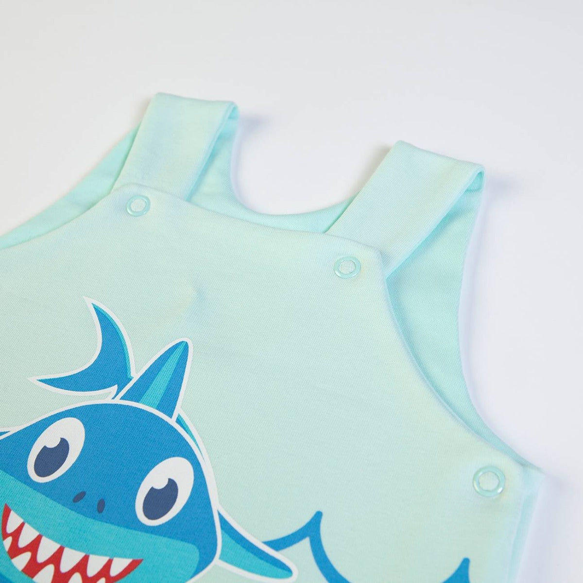 Pagliaccetto Salopette Mezza Manica in cotone - Baby Shark - chiusura clips