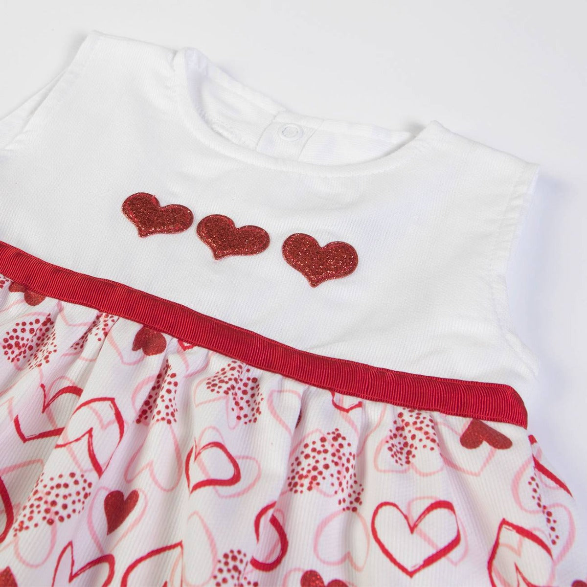 Vestito Neonata Bambina Giromanica Cotone Cuori - ricamo