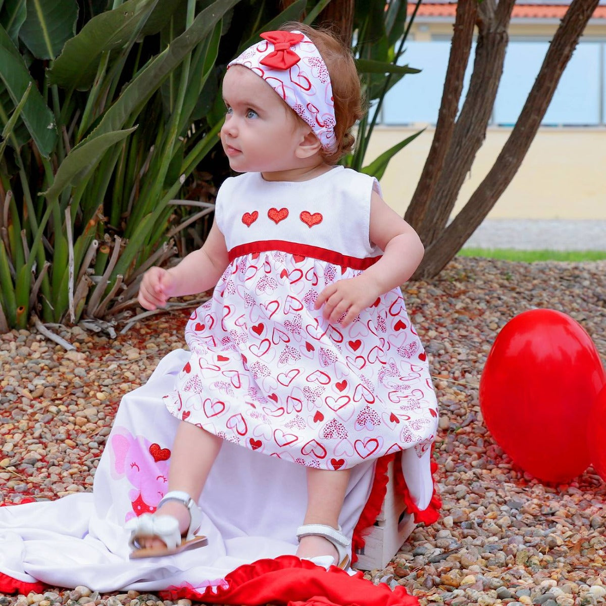 Vestito Neonata Bambina Giromanica Cotone Cuori