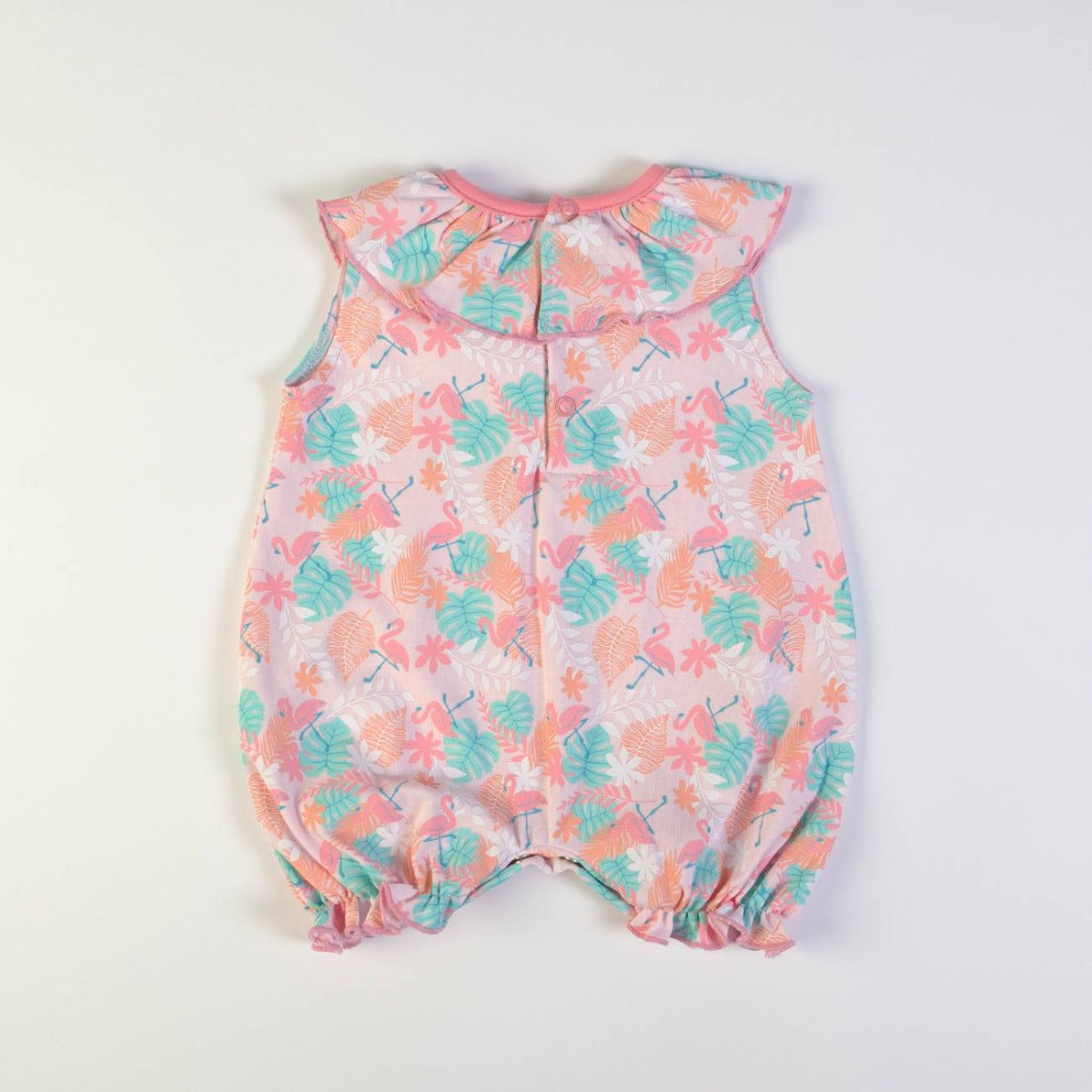 Pagliaccetto Neonata Bambina Estate in Cotone - Fenicotteri - retro
