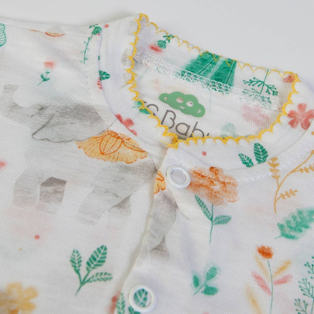 Tutina Neonato Nascita in Cotone Organico Primaverile - Vintage - collo