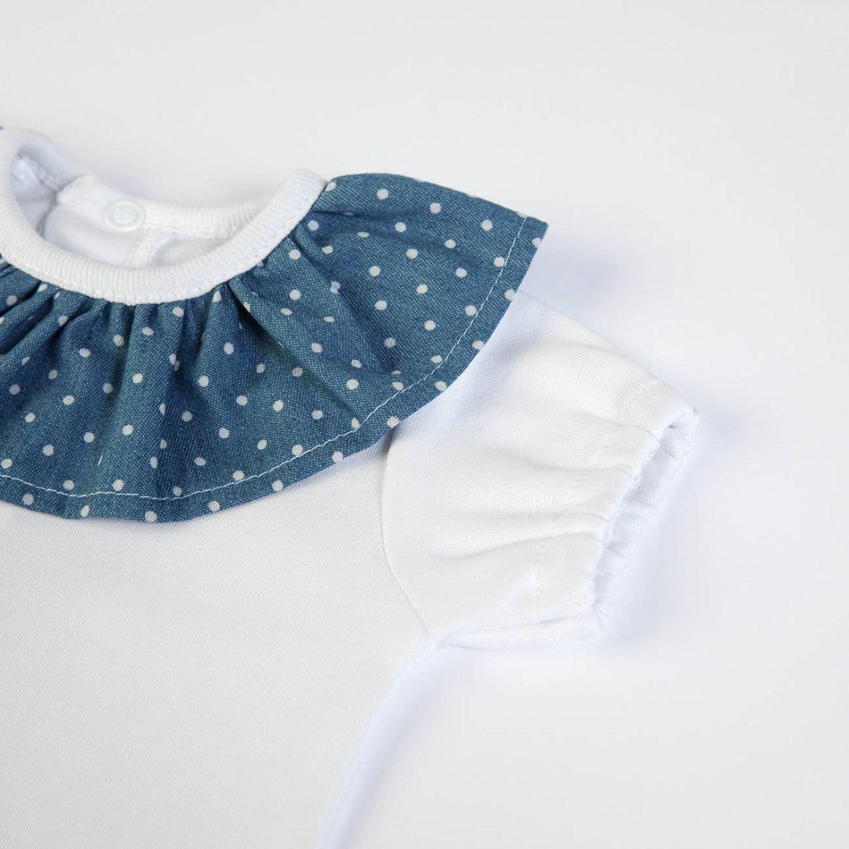 Pagliaccetto Neonata Bambina in Cotone Pois Blu - manica 