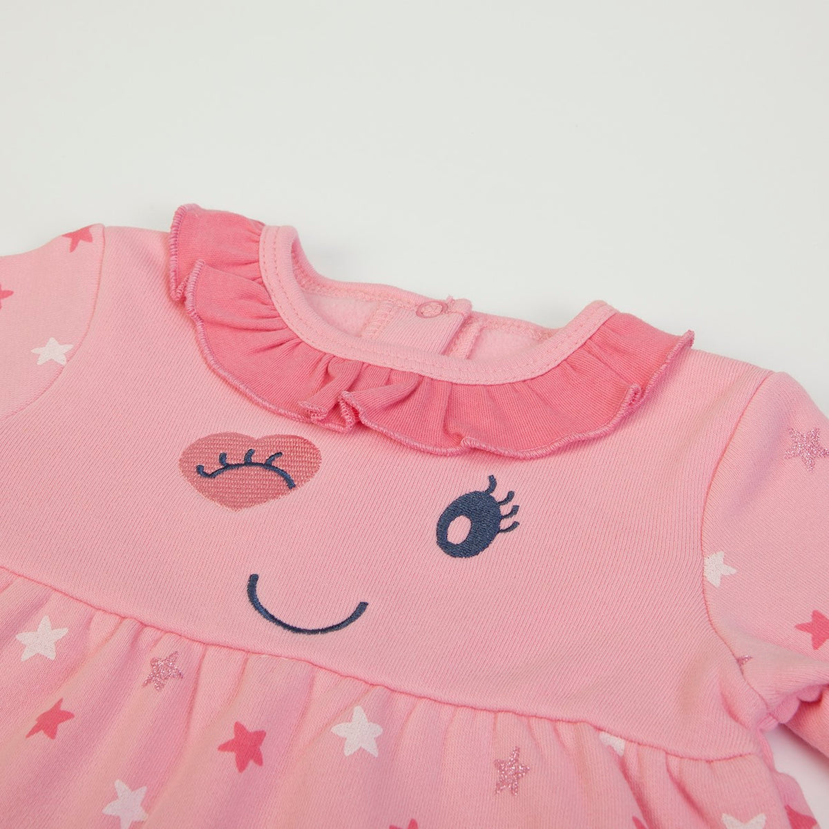 Vestito Invernale Bambina in Caldo Cotone Rosa - Stelle - collo