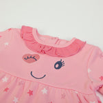Vestito Invernale Bambina in Caldo Cotone Rosa - Stelle - collo