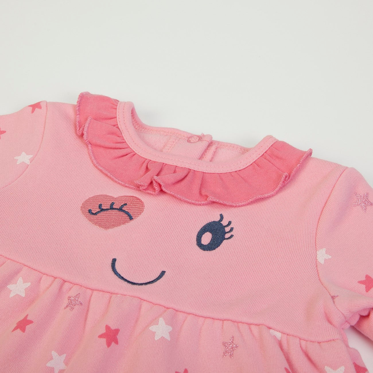 Vestito Invernale Bambina in Caldo Cotone Rosa - Stelle - collo