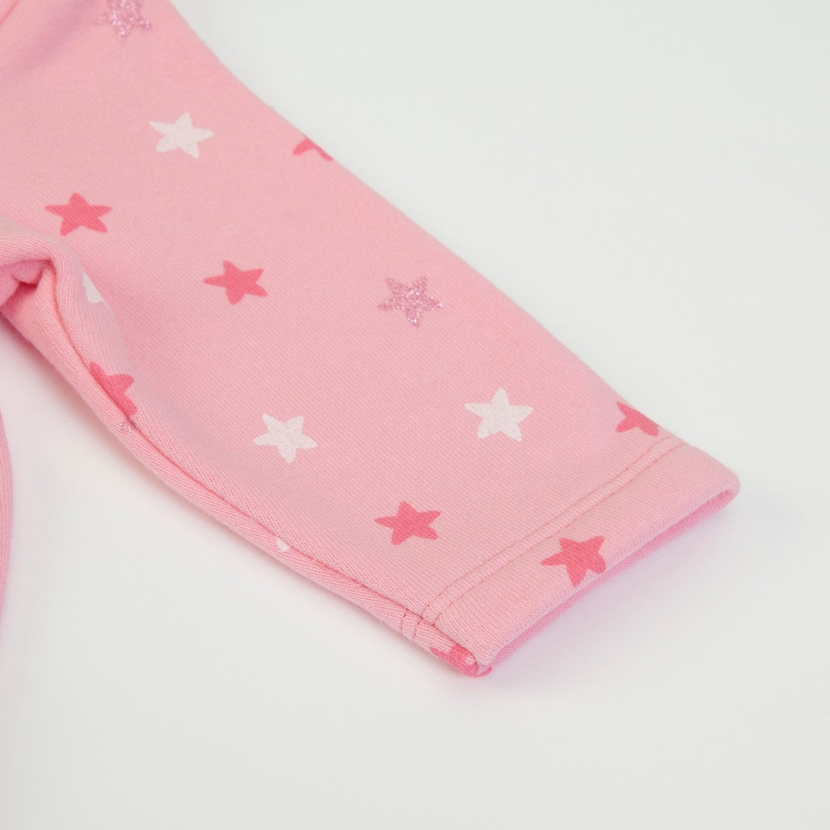 Vestito Invernale Bambina in Caldo Cotone Rosa - Stelle - manica