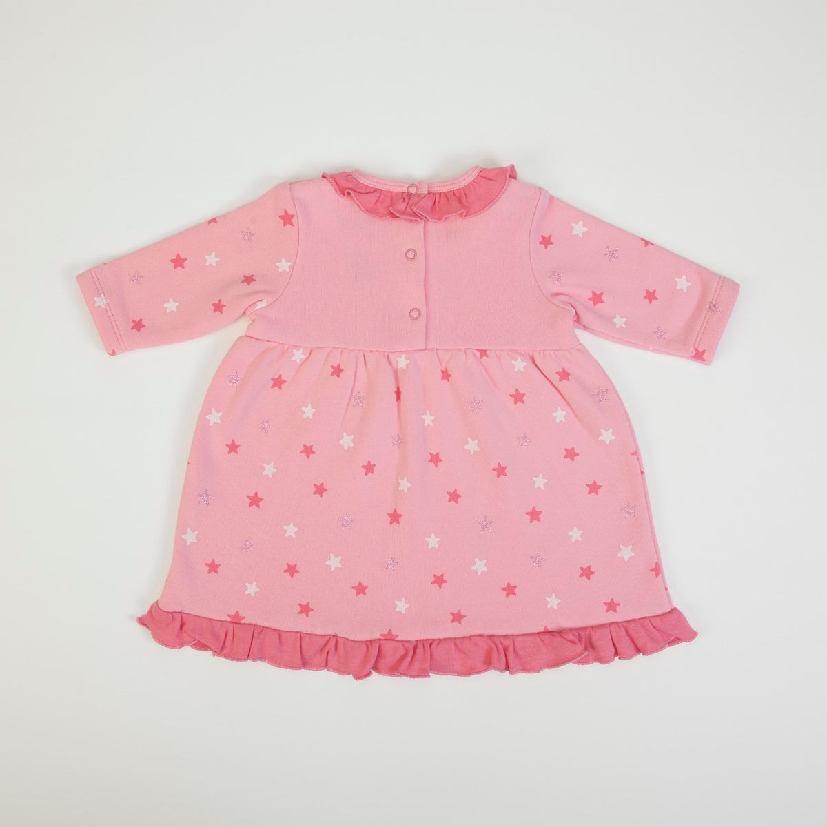 Vestito Invernale Bambina in Caldo Cotone Rosa - Stelle - retro
