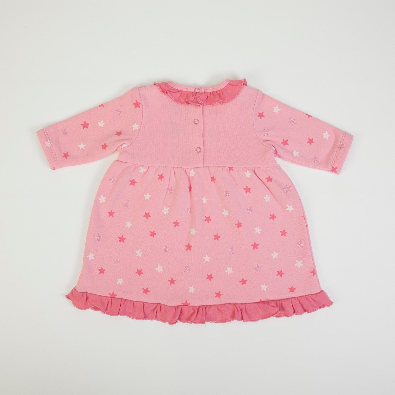 Vestito Invernale Bambina in Caldo Cotone Rosa - Stelle - retro