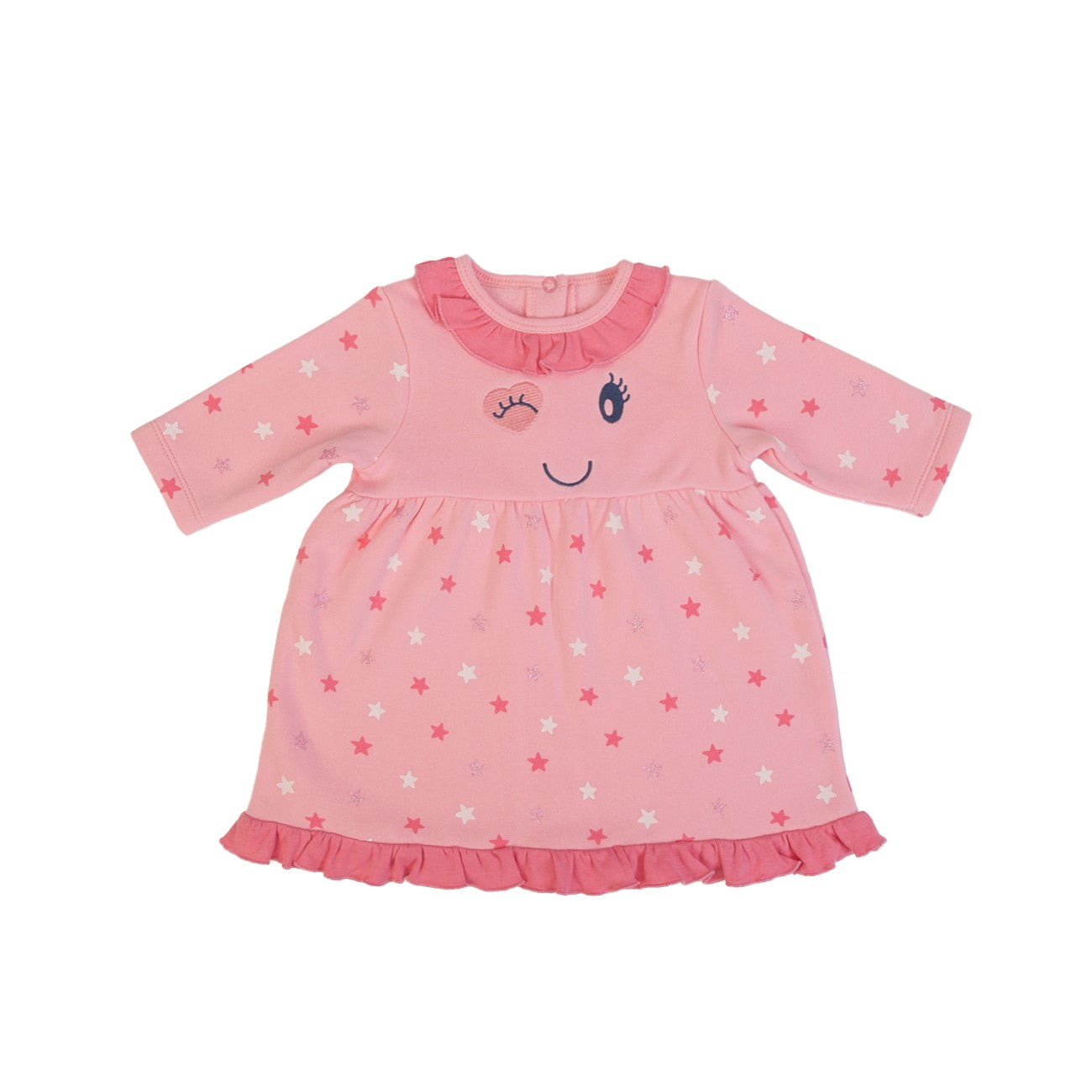 Vestito Invernale Bambina in Caldo Cotone Rosa - Stelle