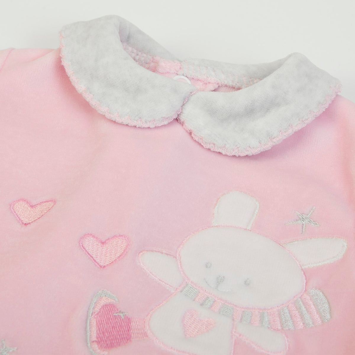 Tutina Neonata Nascita in Ciniglia Rosa Invernale - Coniglietto - colletto