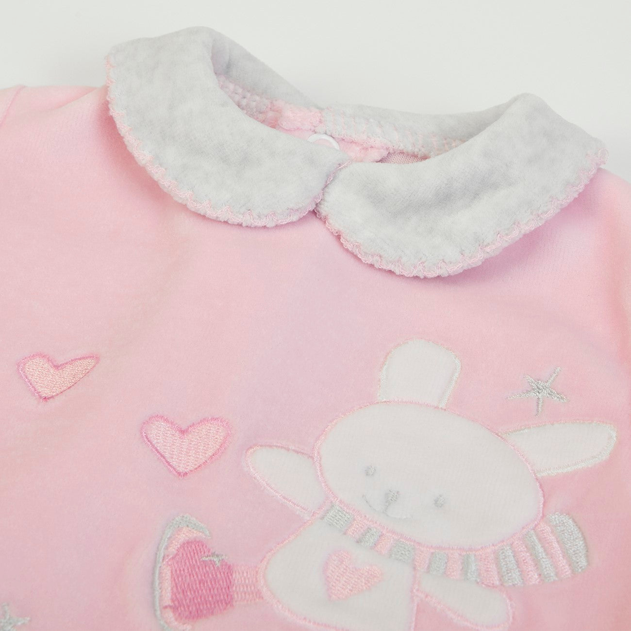 Tutina Neonata Nascita in Ciniglia Rosa Invernale - Coniglietto - colletto