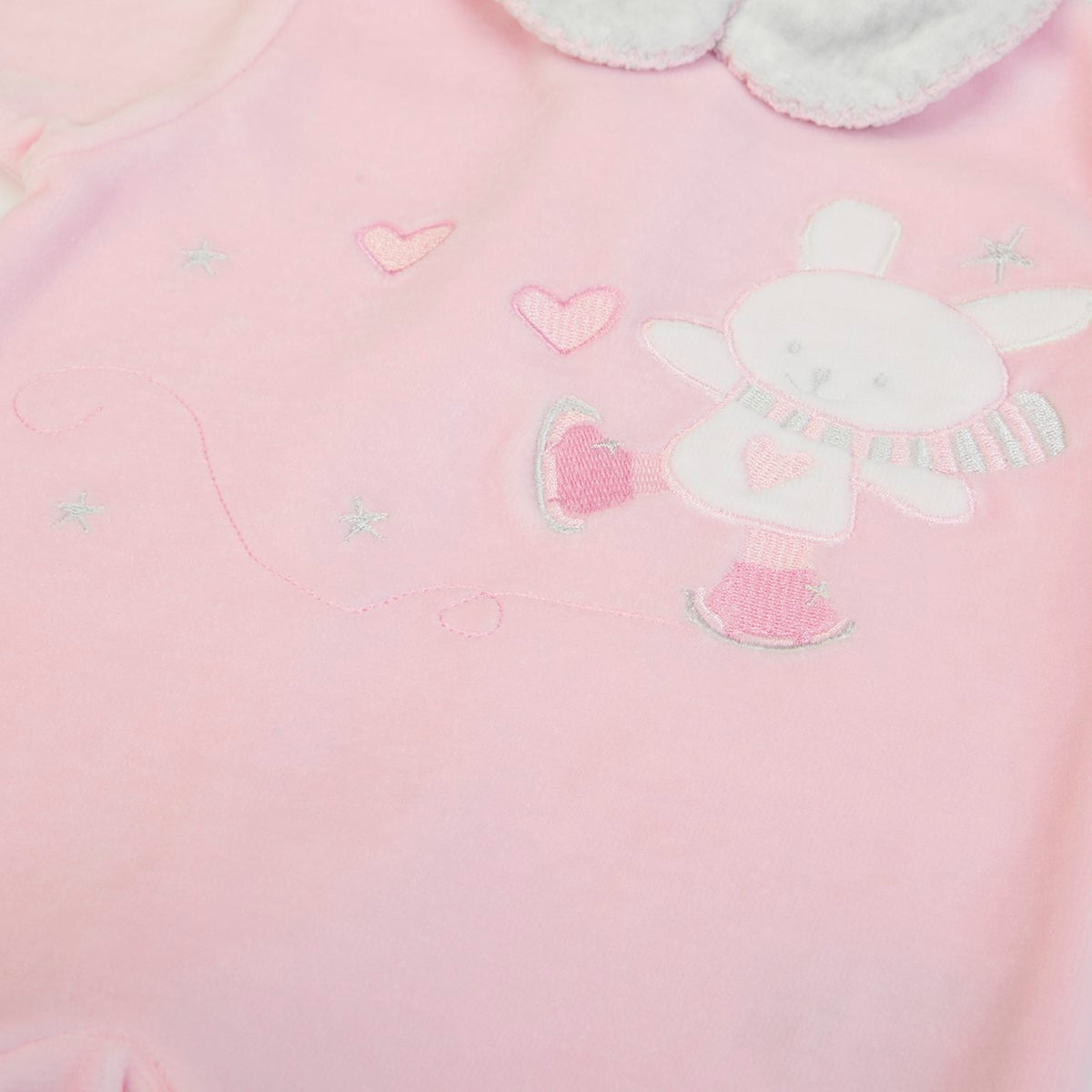 Tutina Neonata Nascita in Ciniglia Rosa Invernale - Coniglietto - ricamo