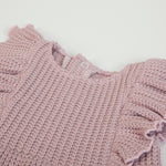 Salopette Bambina in Tessuto a Maglia Rosa - collo