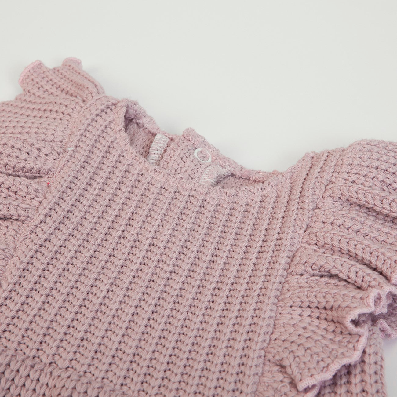 Salopette Bambina in Tessuto a Maglia Rosa - collo