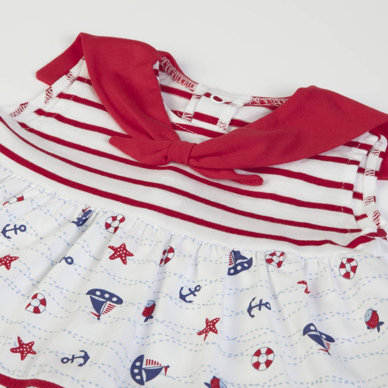 Vestito Bambina Estivo in Cotone Stampato - Marinara - Fs-Baby - collo