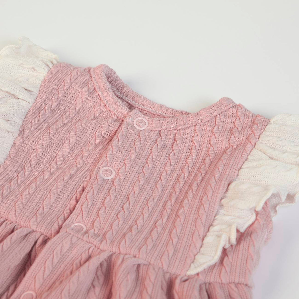 Pagliaccetto Neonata Bambina in Tessuto a Maglia Rosa Antico - Fs-Baby - collo