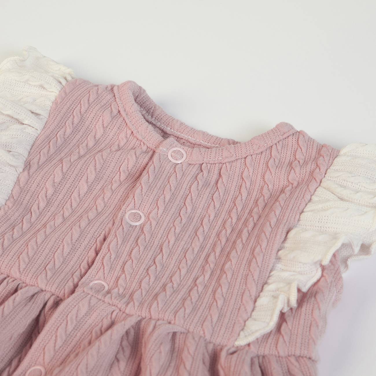 Pagliaccetto Neonata Bambina in Tessuto a Maglia Rosa Antico - Fs-Baby - collo