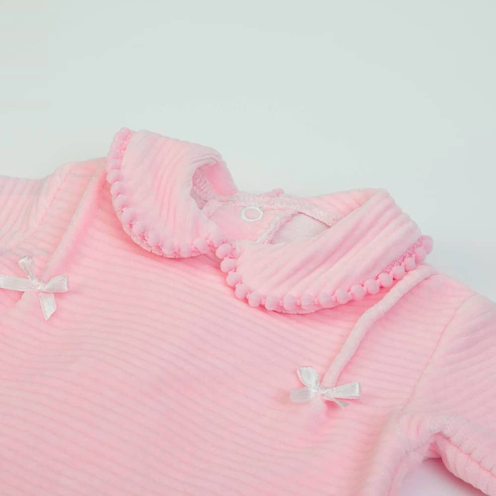 Tutina Neonato Nascita in Ciniglia Rigata Rosa - Fs Baby - colletto