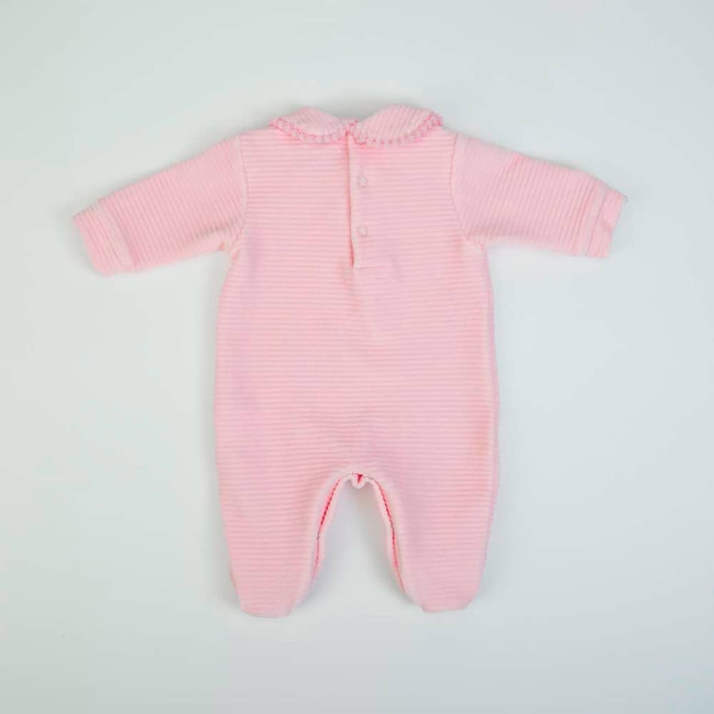 Tutina Neonato Nascita in Ciniglia Rigata Rosa - Fs Baby - retro