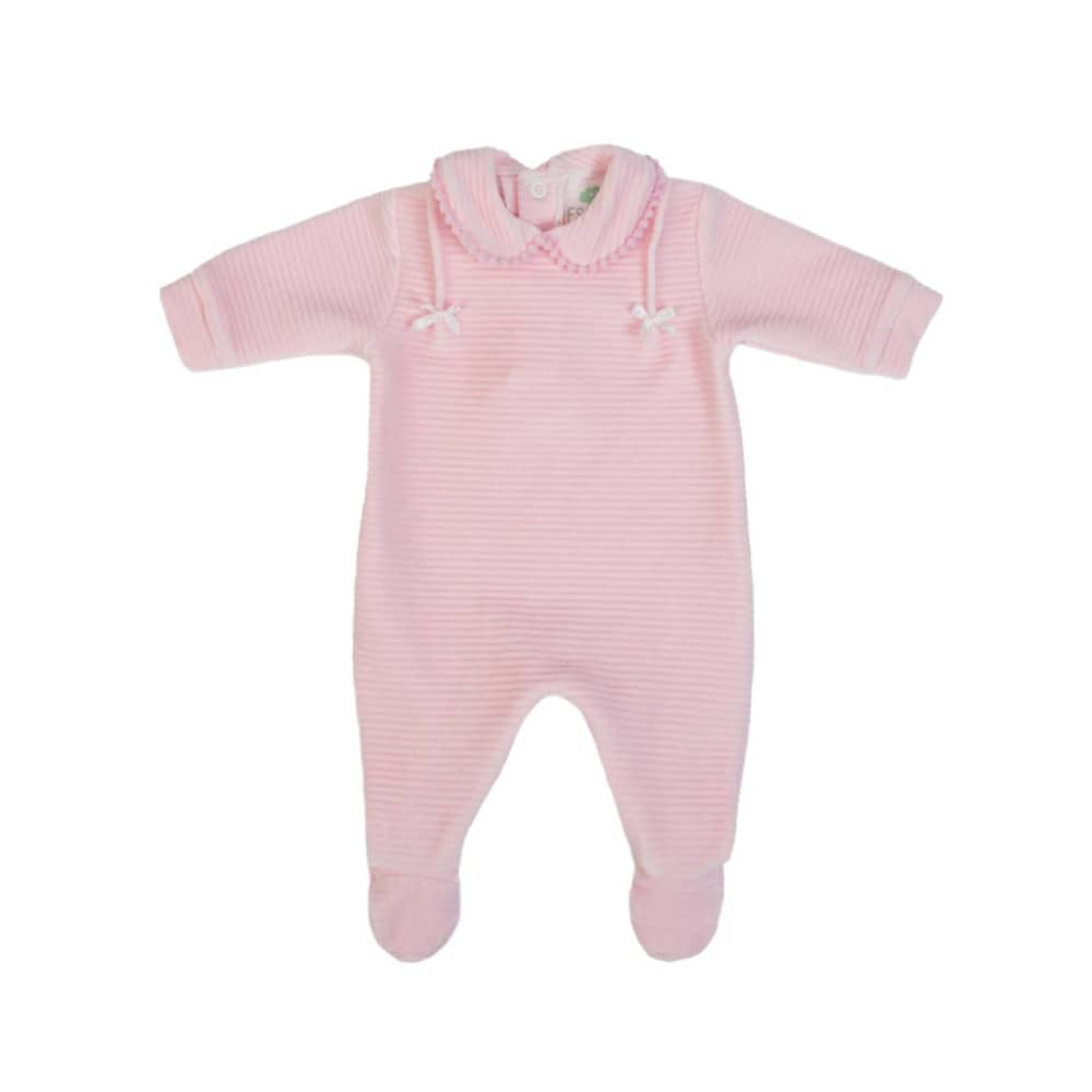 Tutina Neonato Nascita in Ciniglia Rigata Rosa - Fs Baby