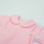 Completo Neonato Nascita in Ciniglia Rigata Rosa - colletto