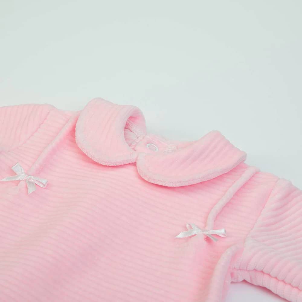 Completo Neonato Nascita in Ciniglia Rigata Rosa - colletto