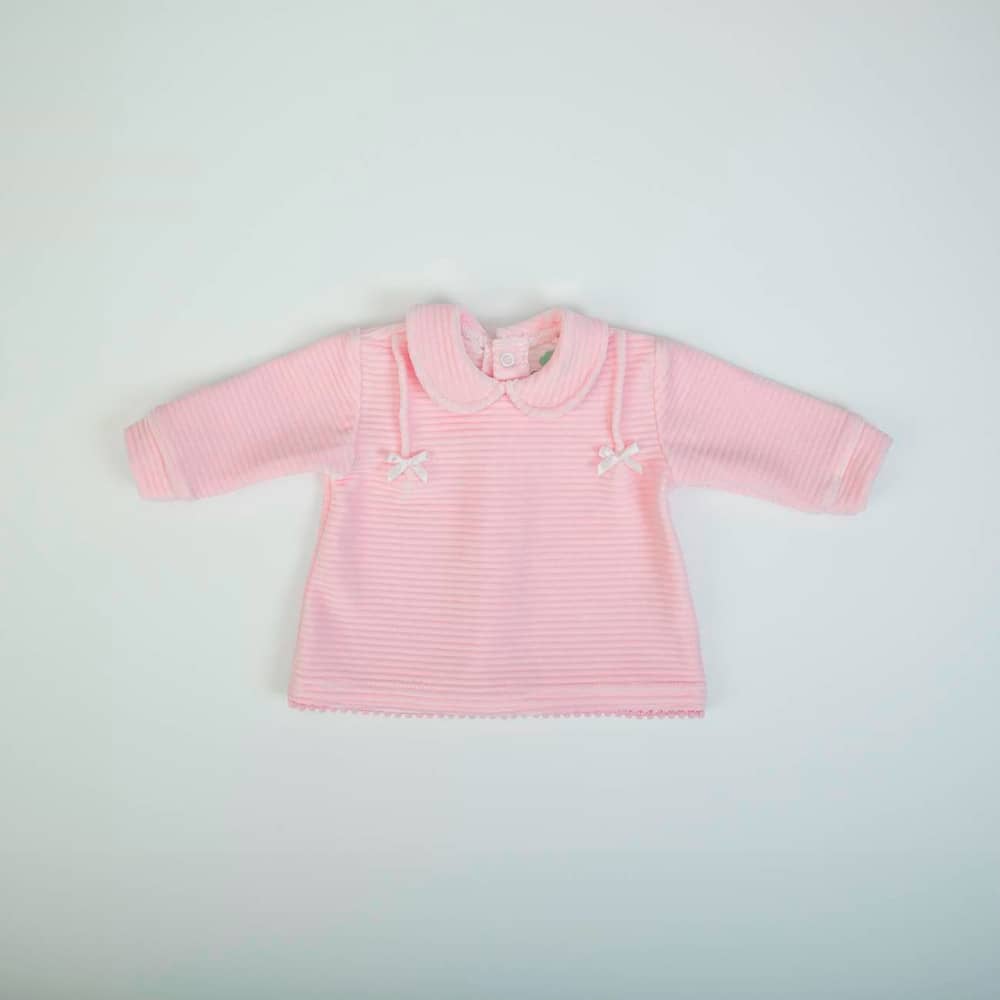 Completo Neonato Nascita in Ciniglia Rigata Rosa - maglia