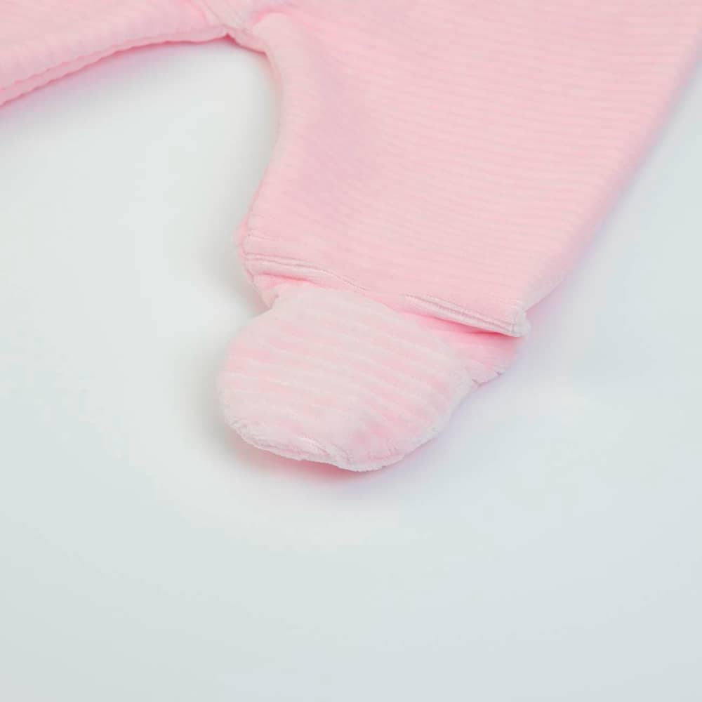 Completo Neonato Nascita in Ciniglia Rigata Rosa - piedino