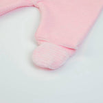 Completo Neonato Nascita in Ciniglia Rigata Rosa - piedino