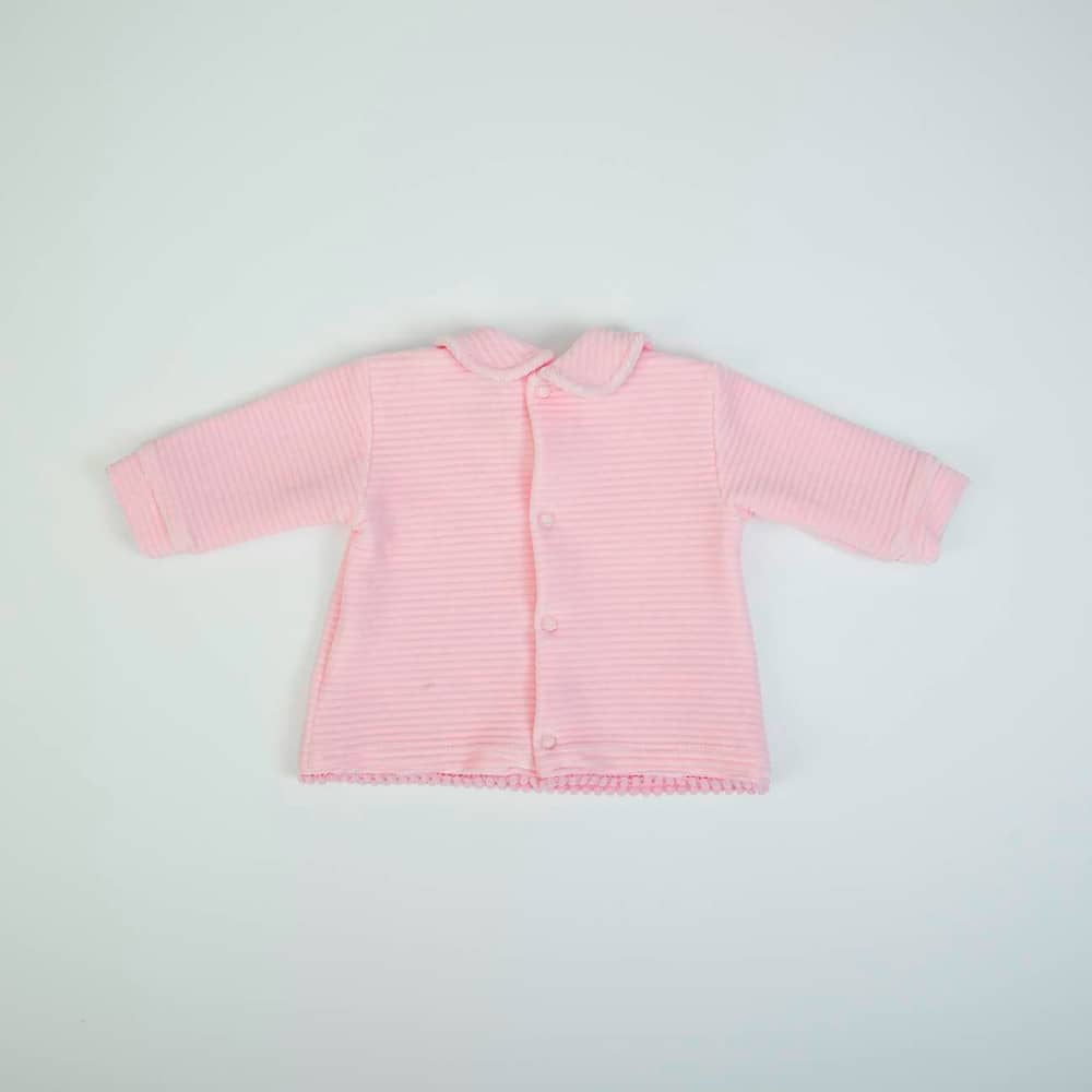 Completo Neonato Nascita in Ciniglia Rigata Rosa - retro maglia