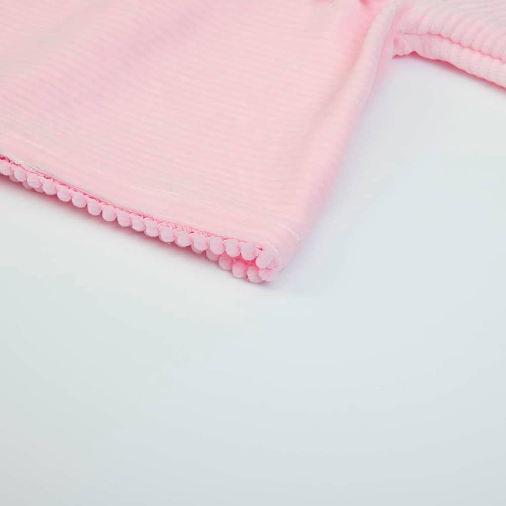 Completo Neonato Nascita in Ciniglia Rigata Rosa - rifiniture