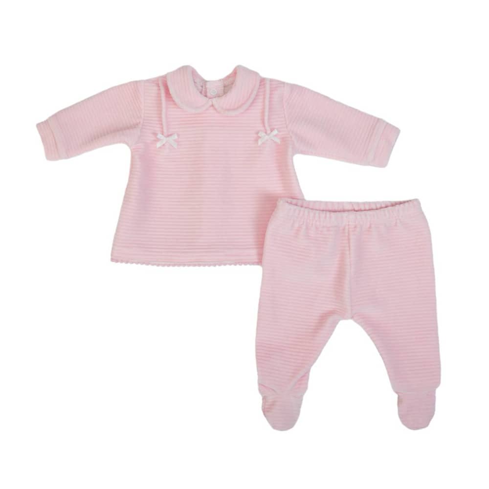 Completo Neonato Nascita in Ciniglia Rigata Rosa