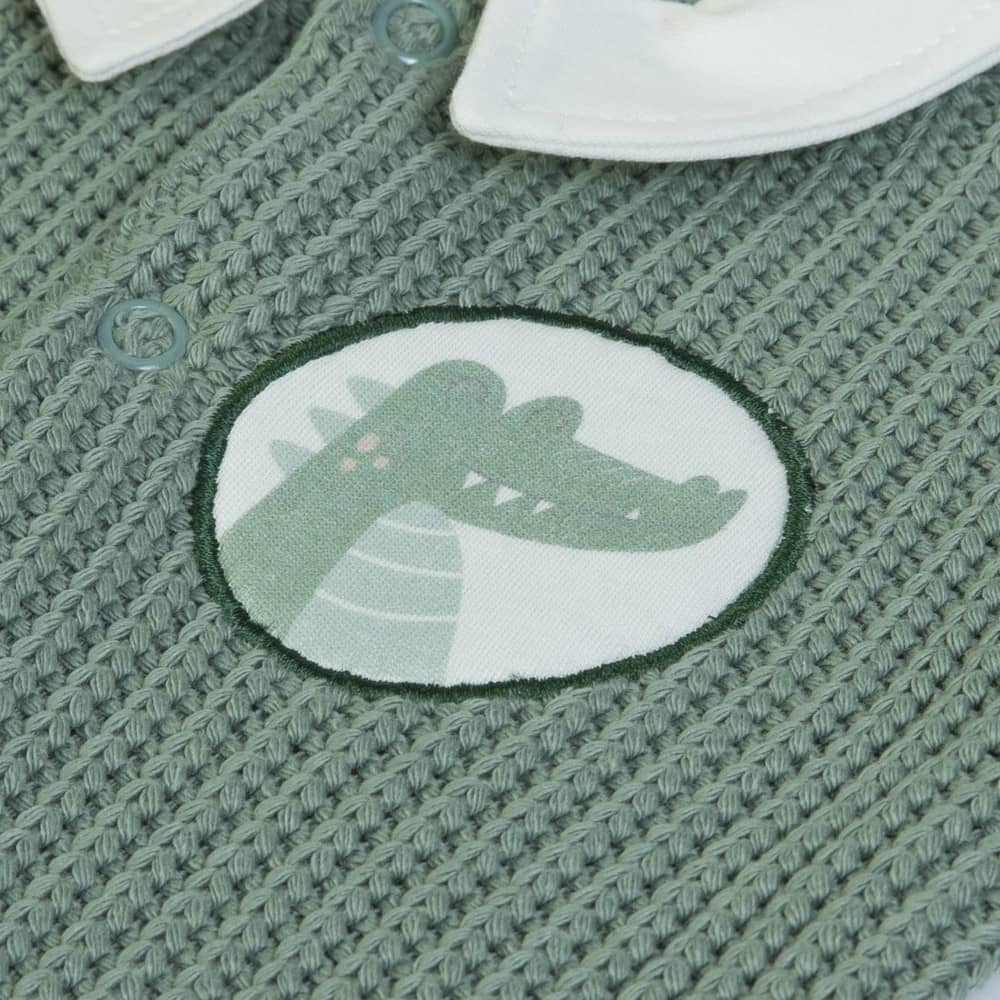 Tutina Neonato Nascita in Caldo Cotone - Coccodrillo - ricamo