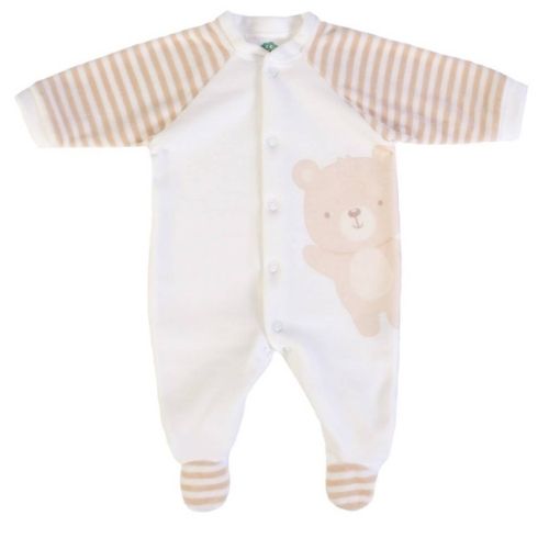 Tutina Neonato in Ciniglia - Bianco Beige - Orsetto