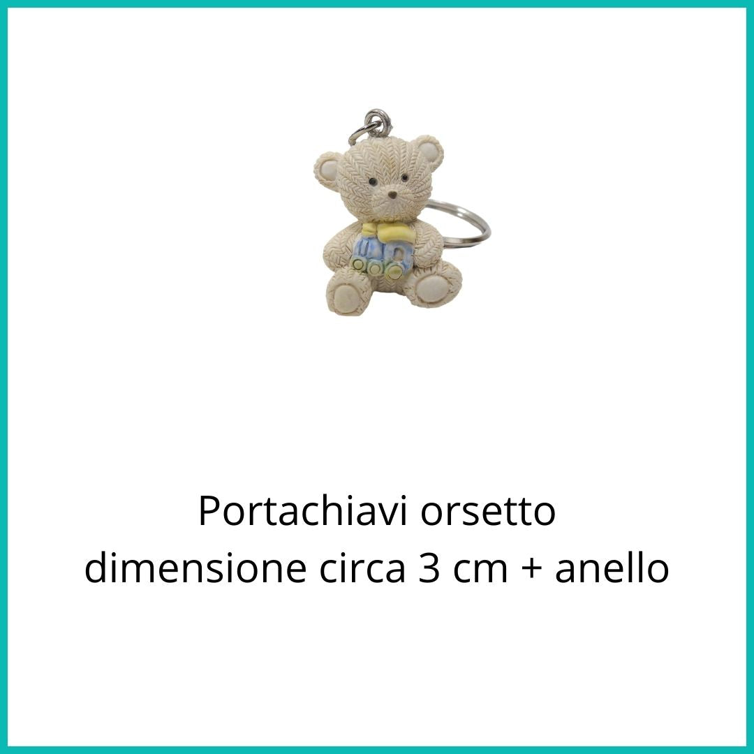 SACCHETTINO CONFETTI SEGNAPOSTO BOMBONIERA NASCITA BATTESIMO COMPLEANNO PORTACHIAVI ORSETTO BIMBO - Nene Shop