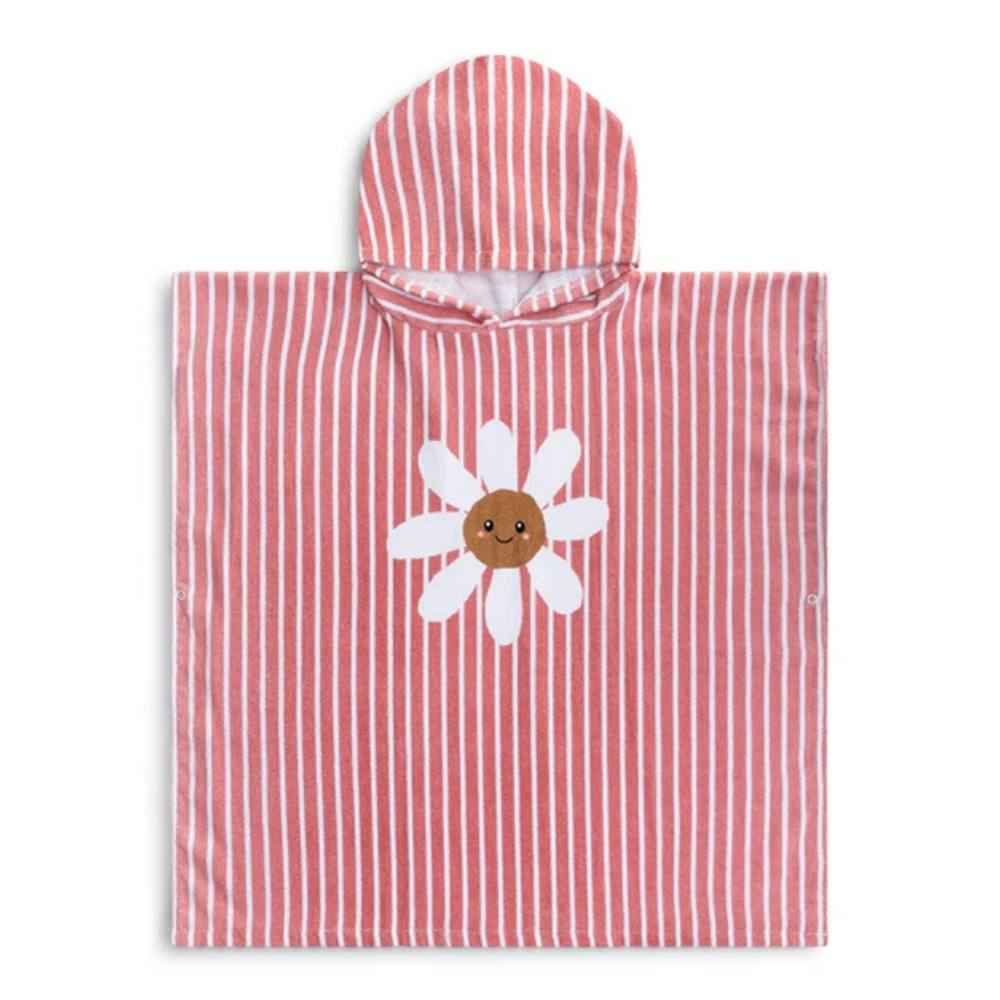 PONCHO MARE BAMBINO IN SPUGNA ROSA CON CAPPUCCIO - DAISY