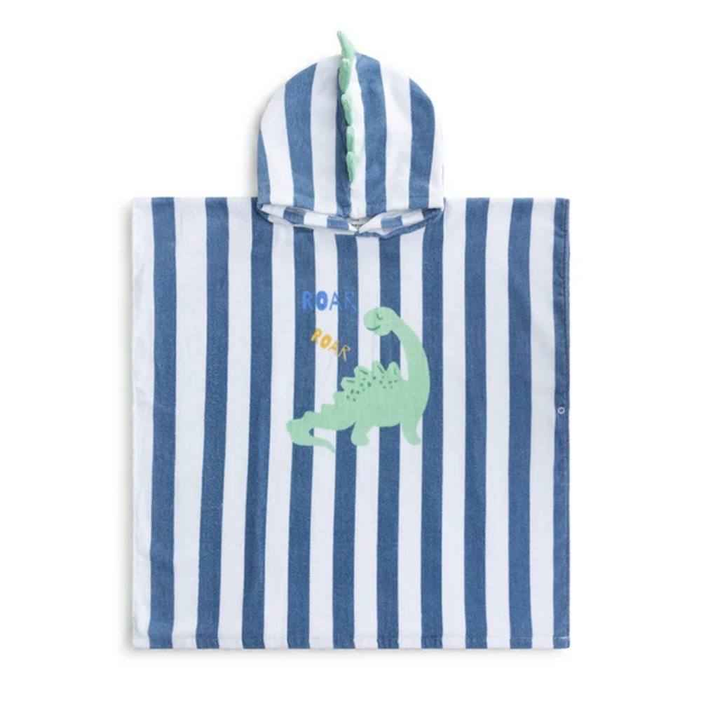 PONCHO MARE BAMBINO IN SPUGNA BIANCA E BLU CON CAPPUCCIO - DINO