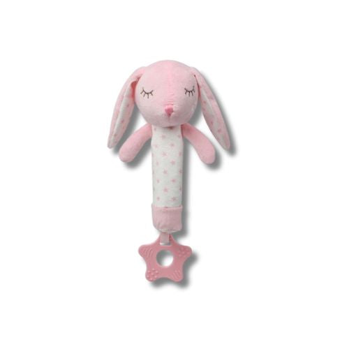 Sonaglio Neonato Peluche con Massaggiagengive - Coniglietto Rosa