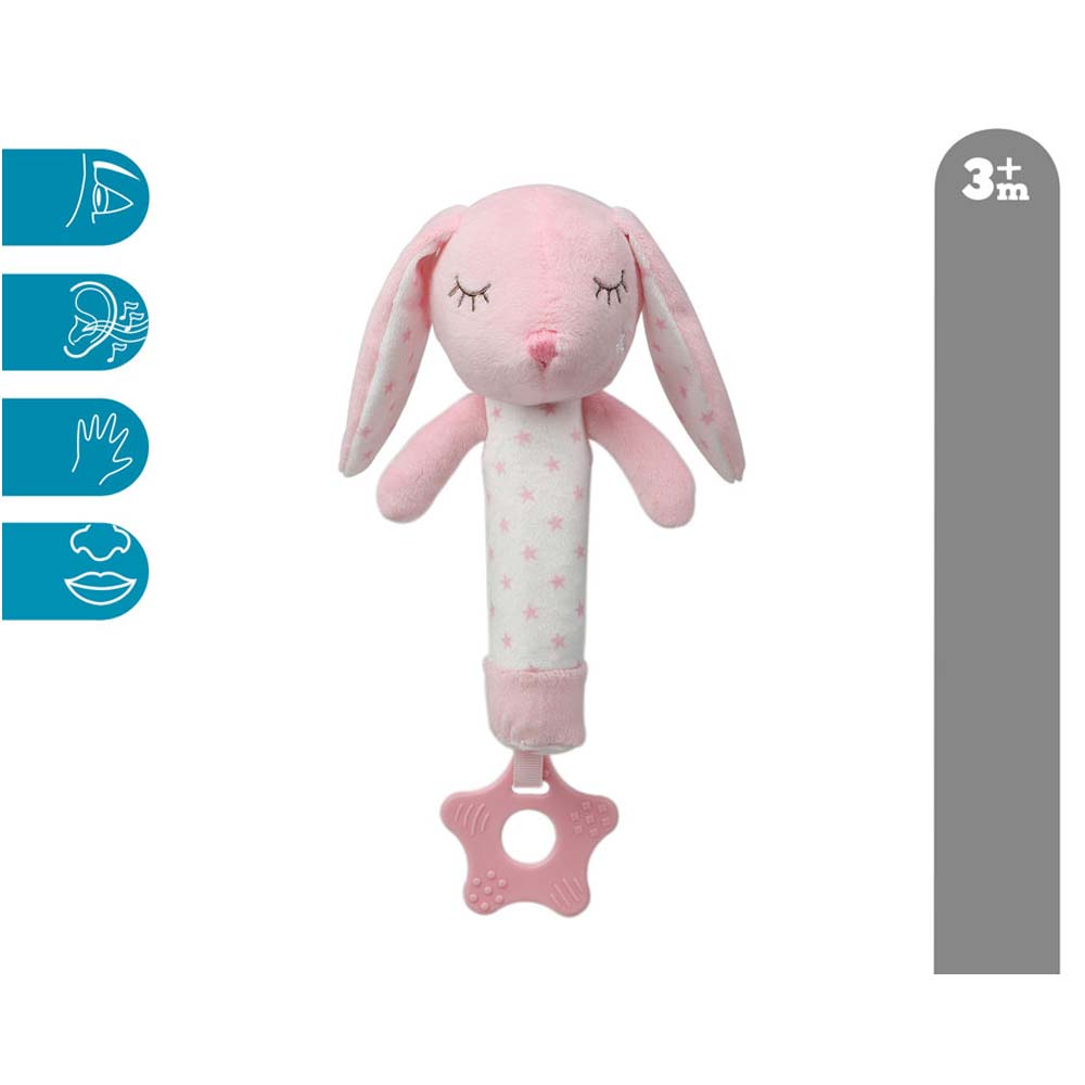 Sonaglio Neonato Peluche con Massaggiagengive - Coniglietto Rosa