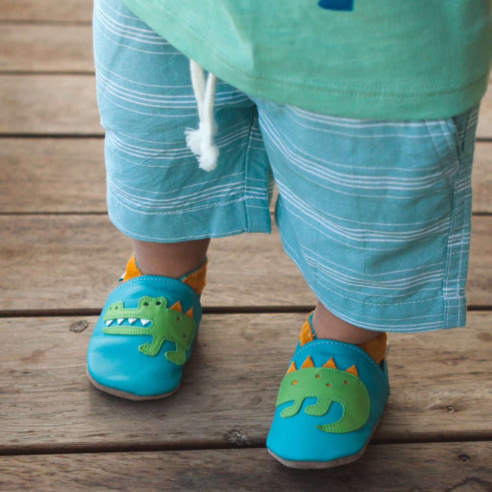 babbucce neonato in pelle inch blue