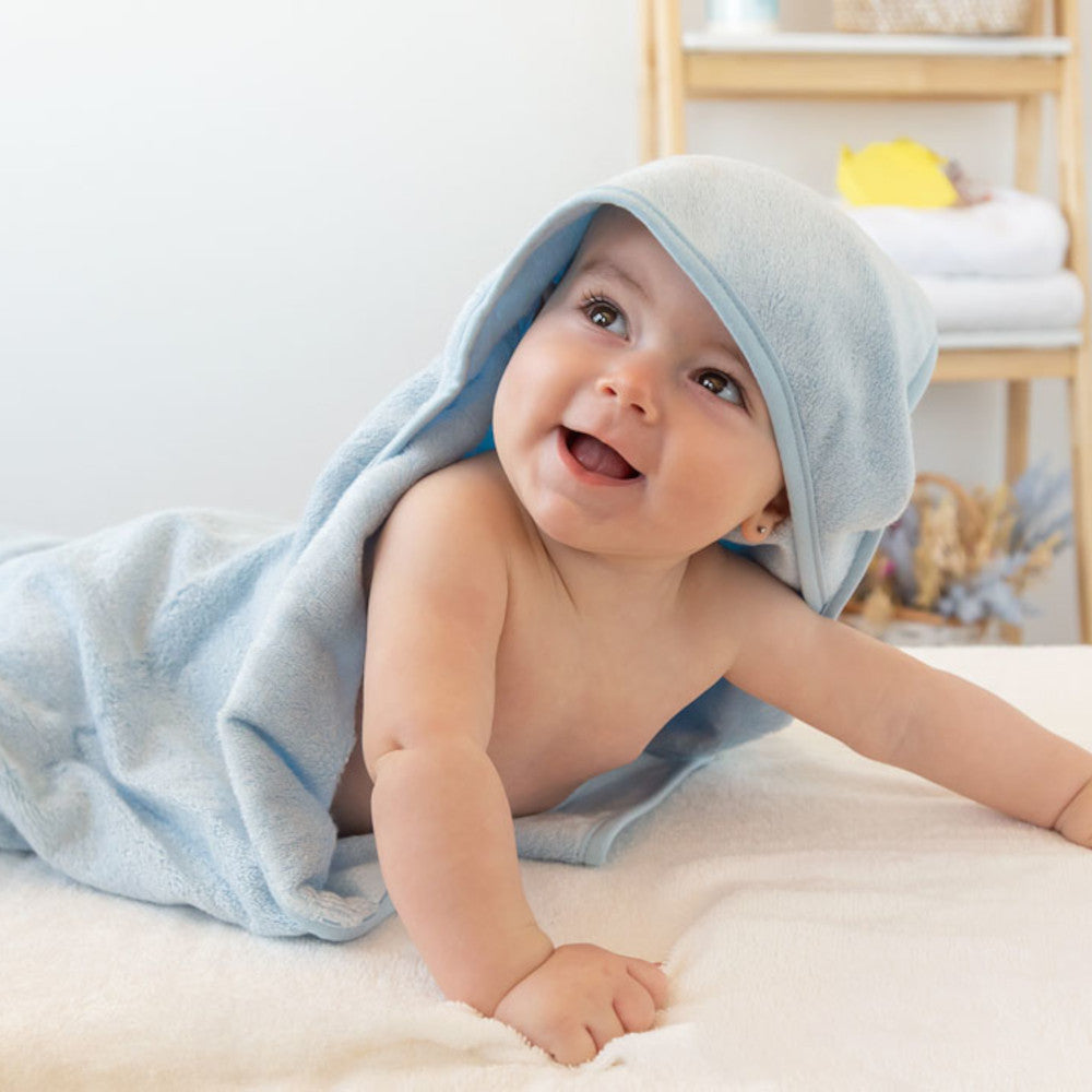 Accappatoio Neonato Asciugamano a Triangolo in Bamboo Celeste