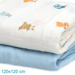 Set 2 Copertine in Mussola di Bamboo 120x120 cm - Celeste - Kiokids